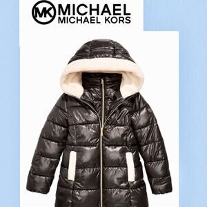 Michael Kors Puffer Coat Jacket Black SZ Xs/ Girls 14 Faux-fur Hooded versatile